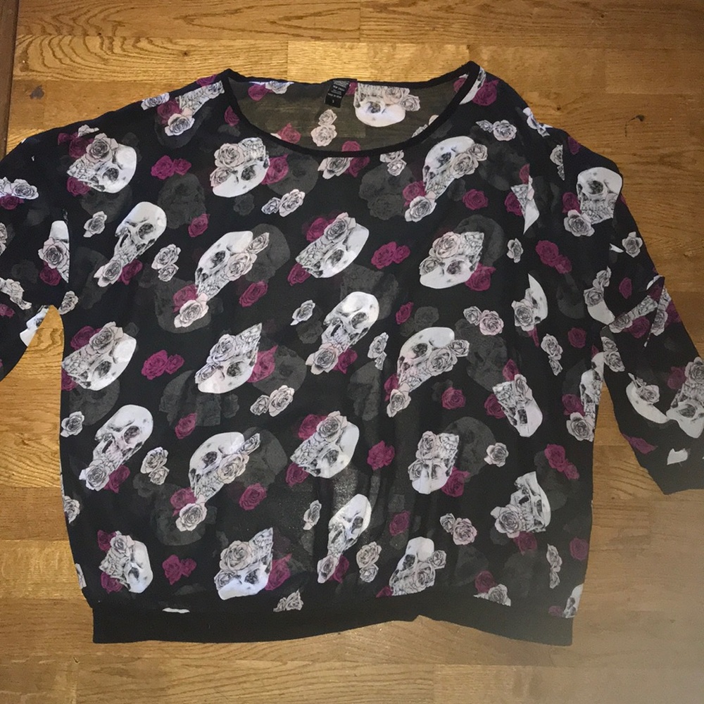 Sheer black skull/rose top!